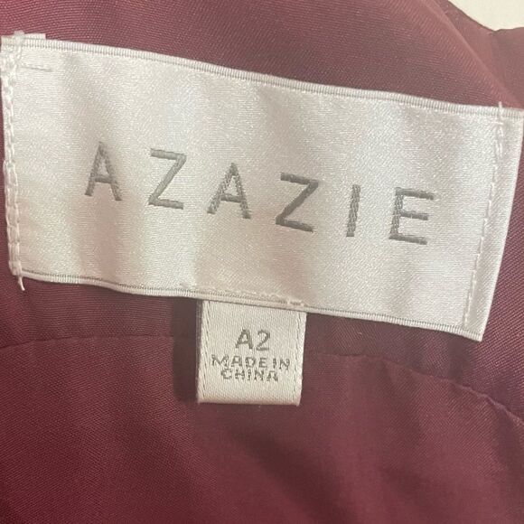 AZAZIE COLLEEN A-Line Lace Chiffon Floor-Length Burgundy Bridesmaid Dress Size 2 - Picture 15 of 15